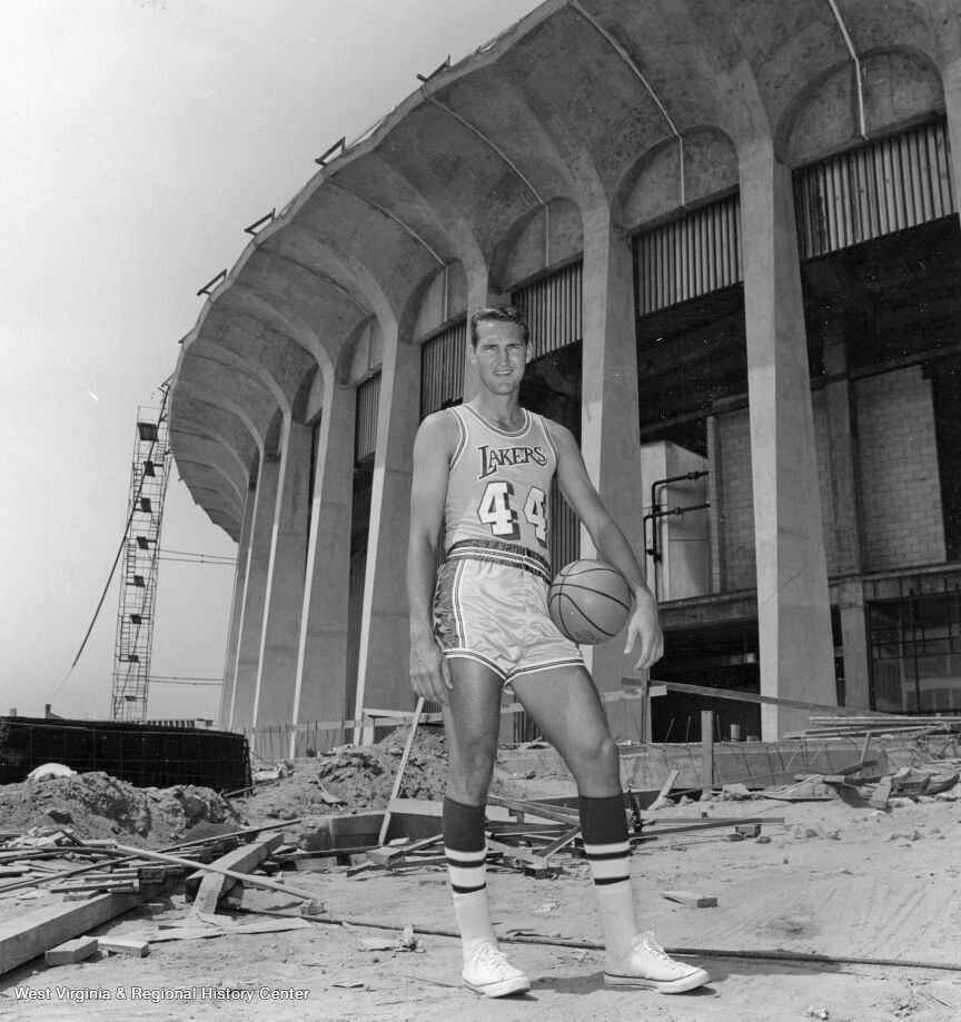Jerry West Standing Outside of L. A. Forum Still Under Construction